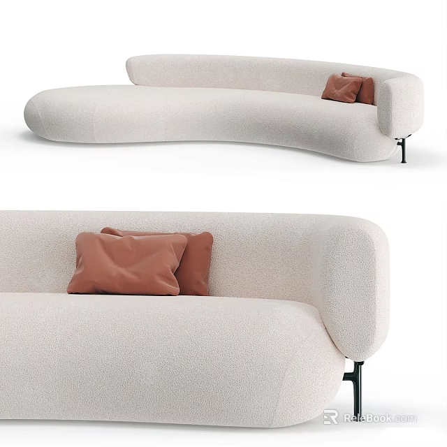 Modern Abstract Shape Sofa With Soft Beige Fabric And Brown Cushions 3d model