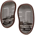 Irregular Shaped Mirrors With Dark Brown Frame Reflecting Modern Living Room