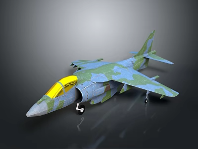 Camouflage Painted Fighter Jet Model With Yellow Canopy And Detailed Structure 3d model