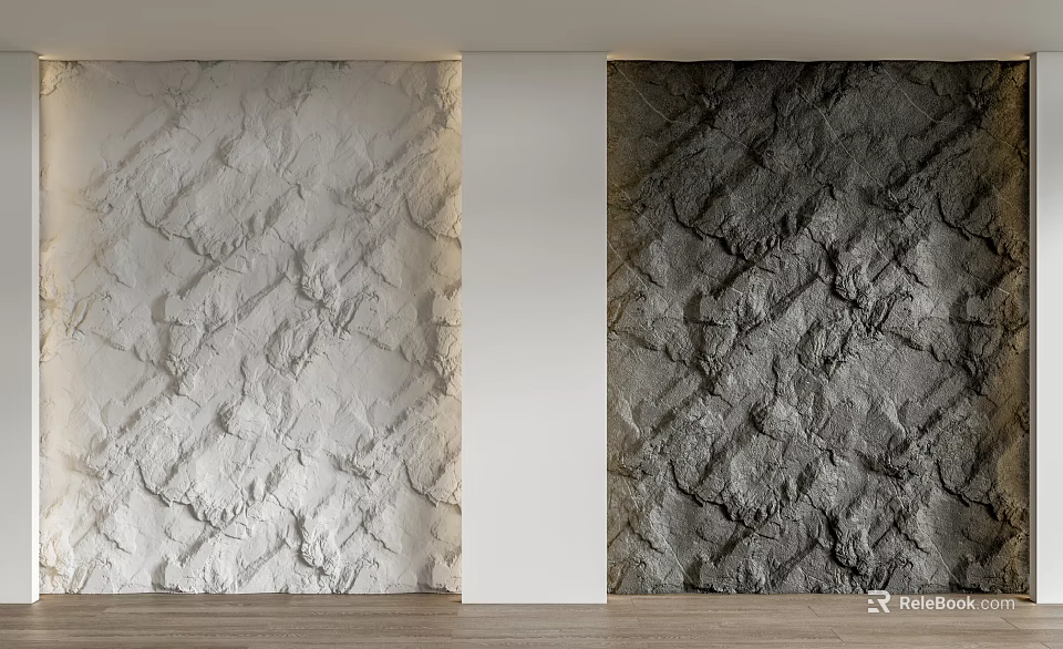 Textured Background Wall Design With Light And Dark Patterns White Pillar And Wooden Floor 3d model 