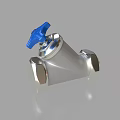 Durable Silver Metal Pipe Valve With Blue Handle And Hexagonal Connections
