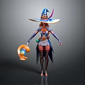 3D Witch Character Design Featuring Large Feathered Hat Magic Orb And Boots