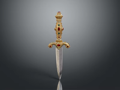 Ornate Decorated Dagger With Golden Hilt Colorful Gemstones And Sharp Blade 3d model