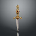 Ornate Decorated Dagger With Golden Hilt Colorful Gemstones And Sharp Blade