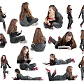 Young Girl In Multiple Poses With Various Activities Like Playing And Reading