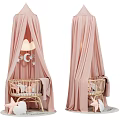 Wicker Baby Crib With Pink Canopy Cloud And Star Decorations And Soft Blanket