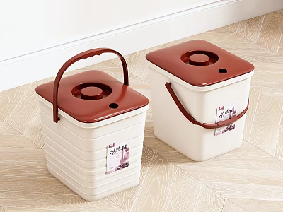 Practical Washing Daily Necessities Buckets with White Body Red Lids Handles Home Cleaning 3d model