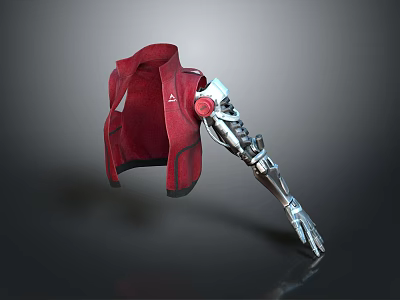 Red And Silver Mechanical Arm Prosthetic Device With Advanced Robotic Design 3d model