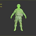 Military Character in Camouflage Uniform With Helmet Mask Standing Pose on Gray Reflective Ground