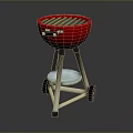 Red Round Barbecue Grill With Stand Wheels Grill Grate And Blue Tray