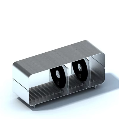 Practical Silver Metal Kitchen Storage Container With Two Black Circular Compartments 3d model