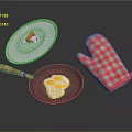 Kitchen Cooking Tools Setup With Frying Pan Fried Egg Lid And Checkered Oven Mitt