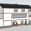 Traditional Chinese Style Rural Self-built House With Black Tile Roof White Walls And Wooden Frames