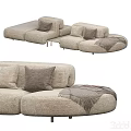 Light Beige Fabric Sectional Sofa With Cozy Cushions And Soft Throw Blanket 3d model