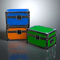 Colorful Retro Storage Boxes With Blue Orange Green Hues Metal Borders And Lock Closures