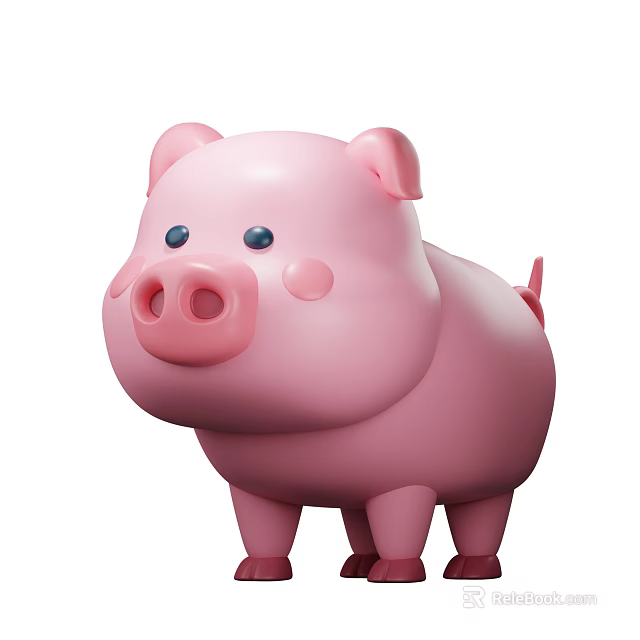 Cute Pink Cartoon Pig Character With Round Body And Smiling Expression 3d model 