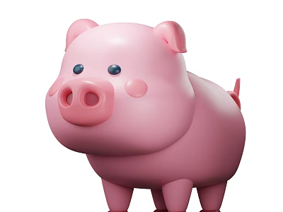 Cute Pink Cartoon Pig Character With Round Body And Smiling Expression 3d model