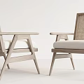 Modern Leisure Chair With Woven Design Wooden Frame And Cushioned Seat