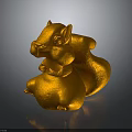 Golden Squirrel Sculpture 3D Modeled Figurine With Shiny Surface And Detailed Features
