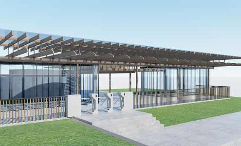 modern ticket gate shipping terminal ship terminal building ticket gate public building public toilet canopy wooden glass gallery frame 3d model