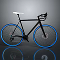 Sleek Black Bicycle With White Seat And Blue Rims On Gray Reflective Background