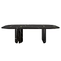 Oval Black Marble Dining Table With Golden Veins And Black Marble Legs