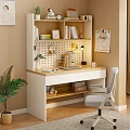 Modern Minimalist Desk Setup With Bookshelf Table Lamp Green Plant Calendar And Chair