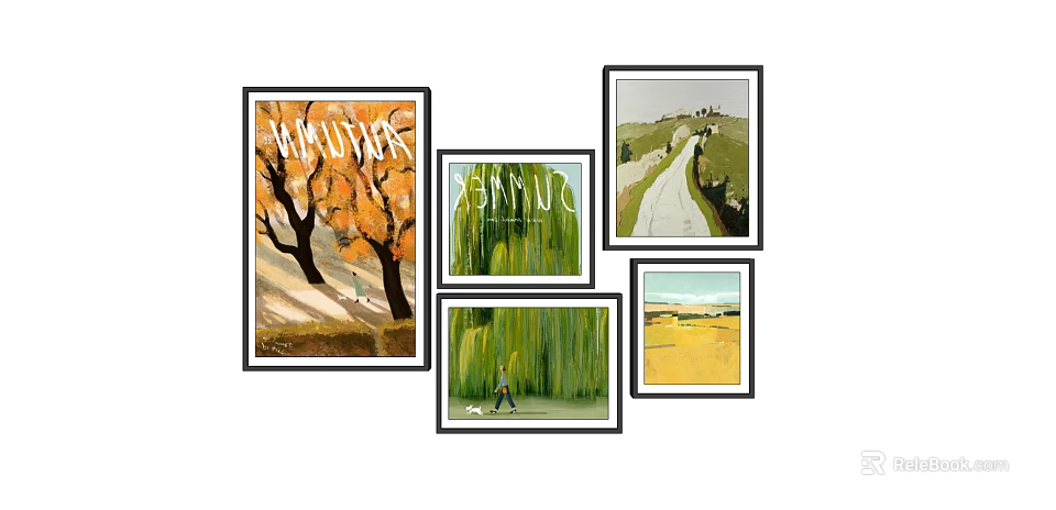 Multiple Framed Wall Art Pieces Featuring Nature Scenes and Amour Text for Interior Decor 3d model 