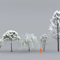 Different Snow Covered Trees With Various Sizes And An Orange Figure 3d model