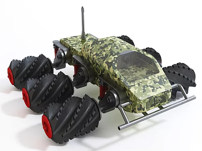 Camouflage Remote Control Toy Car Featuring Large Black Wheels Red Rims And Antenna 3d model