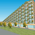 Modern High Rise Building With Vertical Gardens Green Facade Surrounded By Trees Grass And Pedestrians