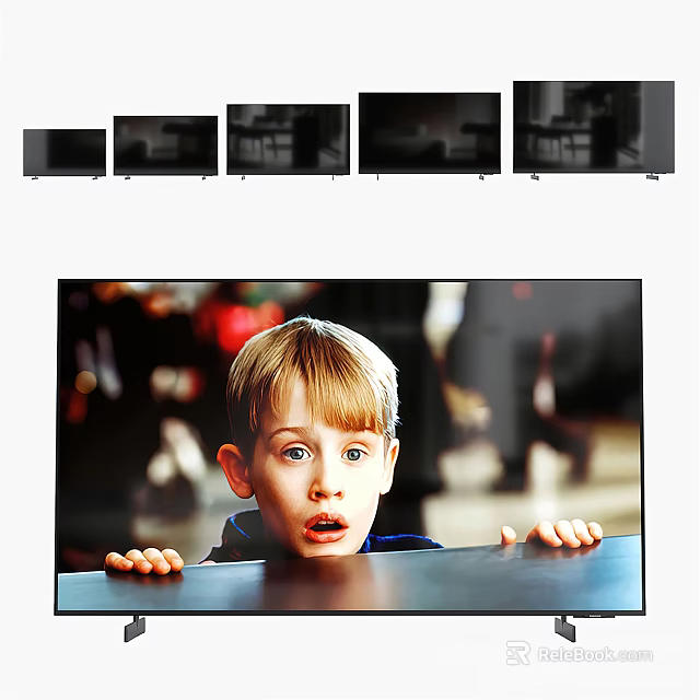 Different Sizes of Televisions for Immersive Home Viewing with Child Watching Surprising Scenes 3d model 