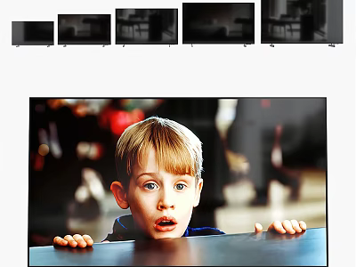 Different Sizes of Televisions for Immersive Home Viewing with Child Watching Surprising Scenes 3d model