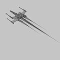 X Wing Fighter With Glowing Engines Flames And Detailed Wing Structure