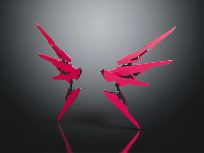 Modern Red Wing Shaped Wall Decor With Sleek Design And Gray Background 3d model