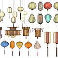 Traditional Chinese Decorative Lanterns With Various Hanging Designs And Craft Patterns