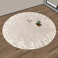 Round Area Rug with Text and Moon Pattern Featuring Open Book and Potted Plant 3d model