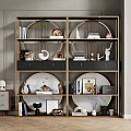 Elegant Gold Frame Display Shelf With Decorative Vases Sculptures Books And Photo Frames