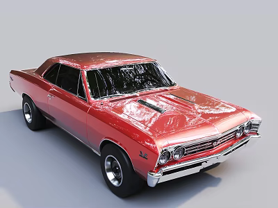 Red Vintage Shiny Two Door Coupe Car With Polished Exterior And Chrome Details 3d model