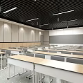 School Classroom Interior Design With Rows Of Desks Chairs And Projection Screen