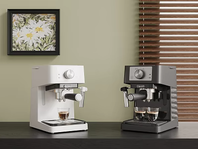 White And Gray Espresso Coffee Machines On Kitchen Counter With Wall Art 3d model