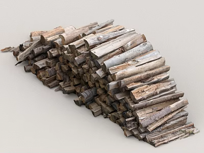 Natural Stacked Pile of Stone Pieces and Wooden Logs for Outdoor Decoration 3d model