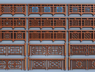 Chinese Guardrail Solid Wood Railing 3d model