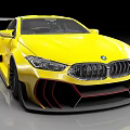 Yellow BMW Sports Car With Modified Exterior Design Black Grille And Rear Spoiler