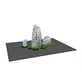 Garden Ornament Featuring Tall Stone With Red Inscriptions And Surrounding Green Plants
