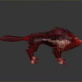 Game Movie Character Design Of Furry Wolf With Tattered Skin And Red Textures