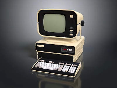 Vintage Computer System with Beige Monitor Green Screen Main Unit and Keyboard 3d model