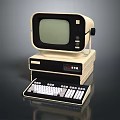 Vintage Computer System with Beige Monitor Green Screen Main Unit and Keyboard