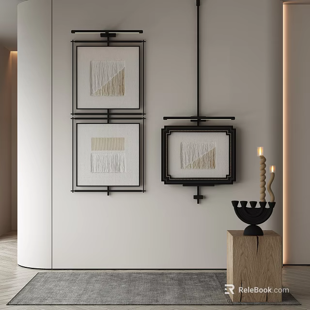 Modern Minimalist Wall Decor With Framed Artworks Candle Holder And Stand 3d model 