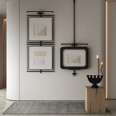 Modern Minimalist Wall Decor With Framed Artworks Candle Holder And Stand 3d model